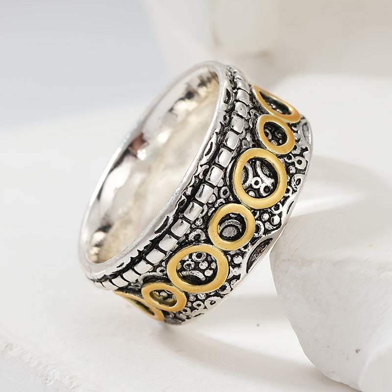 Retro tweekleurige koper- en zilverkleurige ring met meerdere cirkels