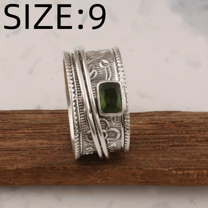 Vintage Bohemian Wide Band Zirconia Silver Plated Ring