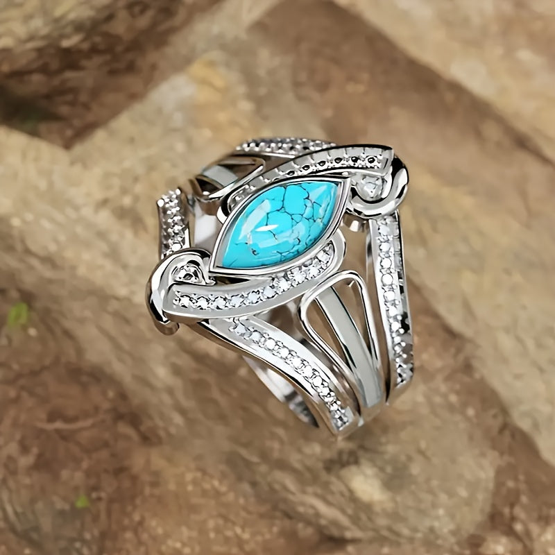 Statement marquise turkooizen sterling zilveren ring