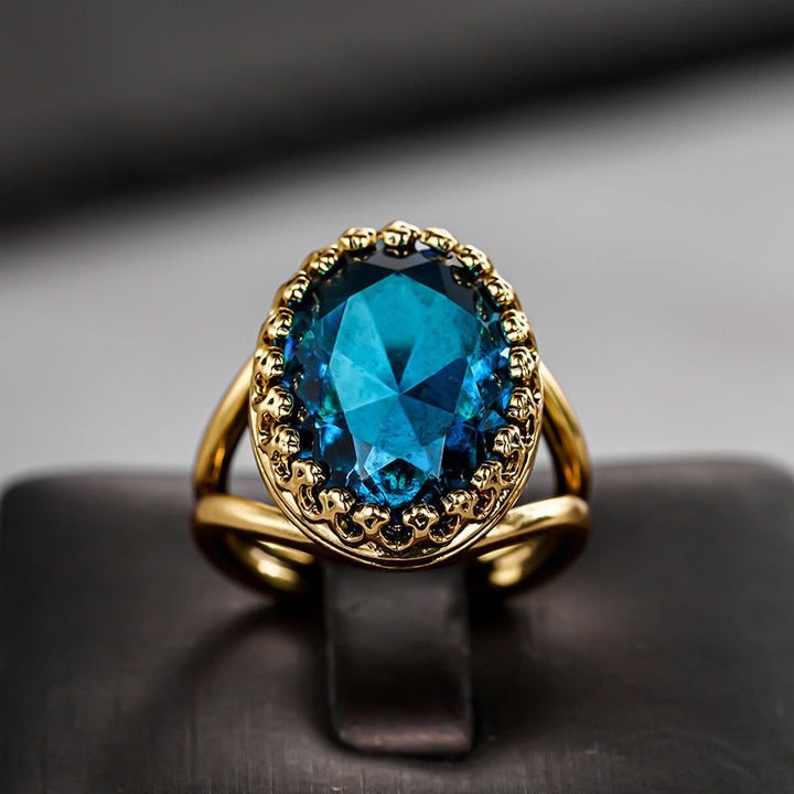Vintage Inspired Oval Zirconia Inlay Gold Plated Ring