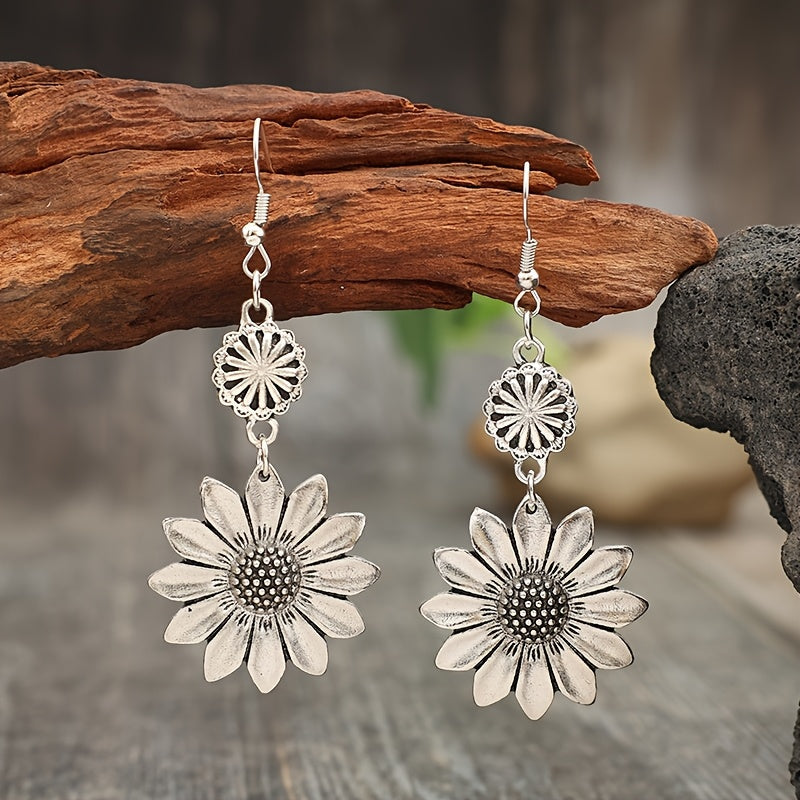 Vintage bohemien zonnebloem oorhangers