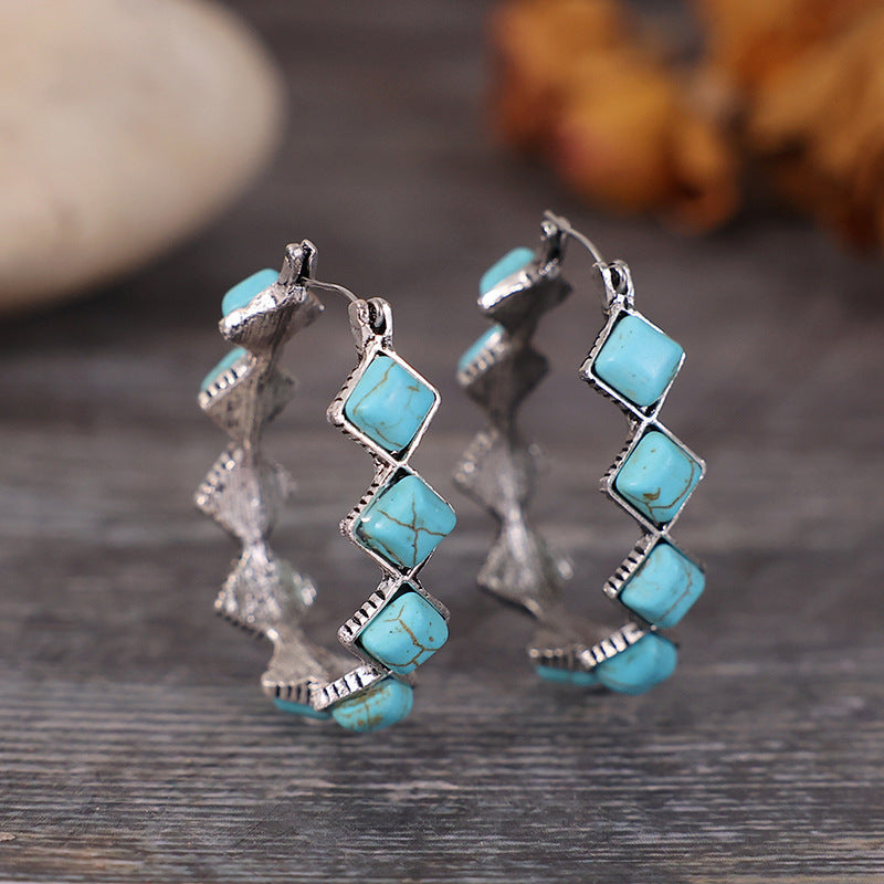 Elegant Bohemian Diamond Turquoise U-Shape Earrings