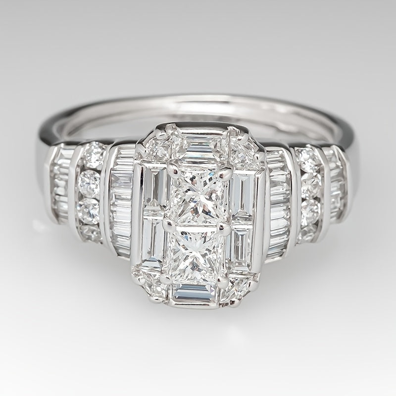 Elegante verzilverde ring met vierkante zirkonia in bruidsstijl