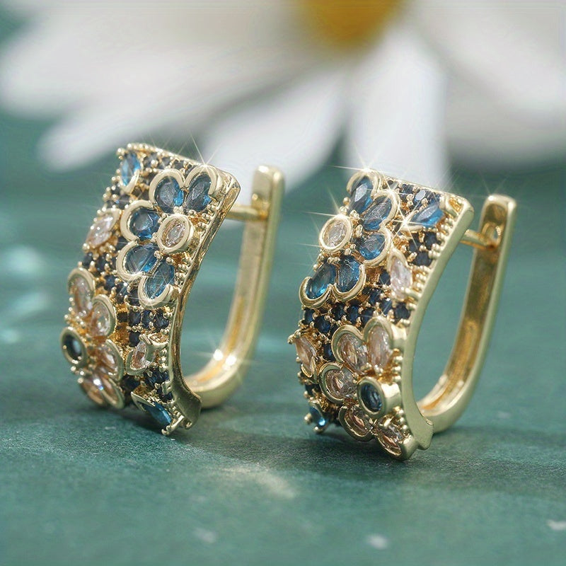 Vintage oorringen met meerkleurige zirkonia bloemen