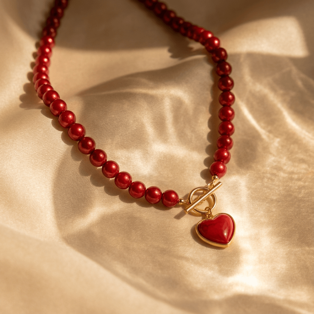 Elegante set met acryl rood hart ketting en armband