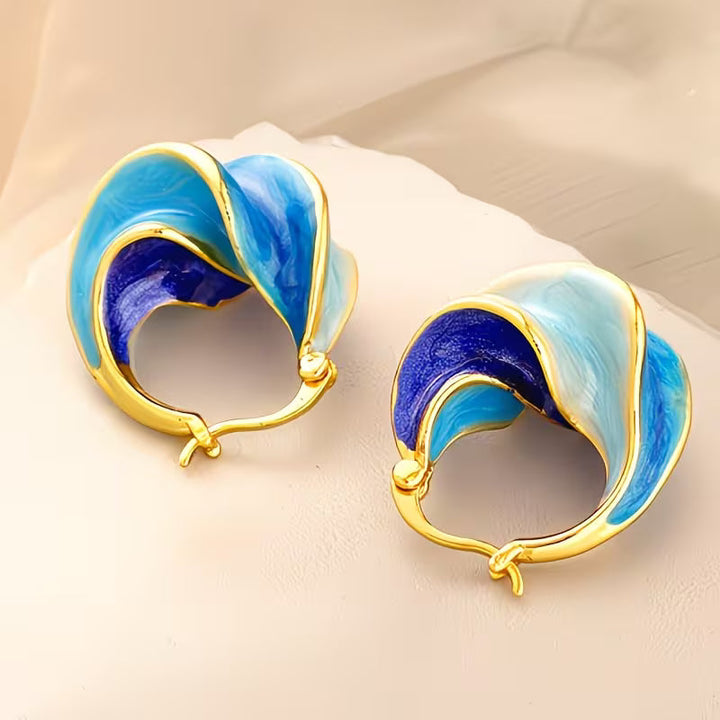 Blue Enamel Spiral Swirl Drop Earrings