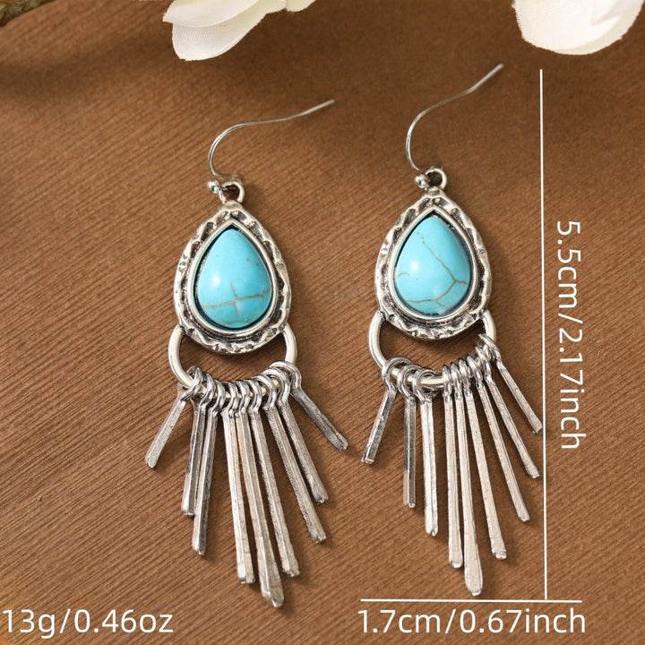 Vintage Bohemian Zinc Alloy Tassel Design Turquoise Long Earrings