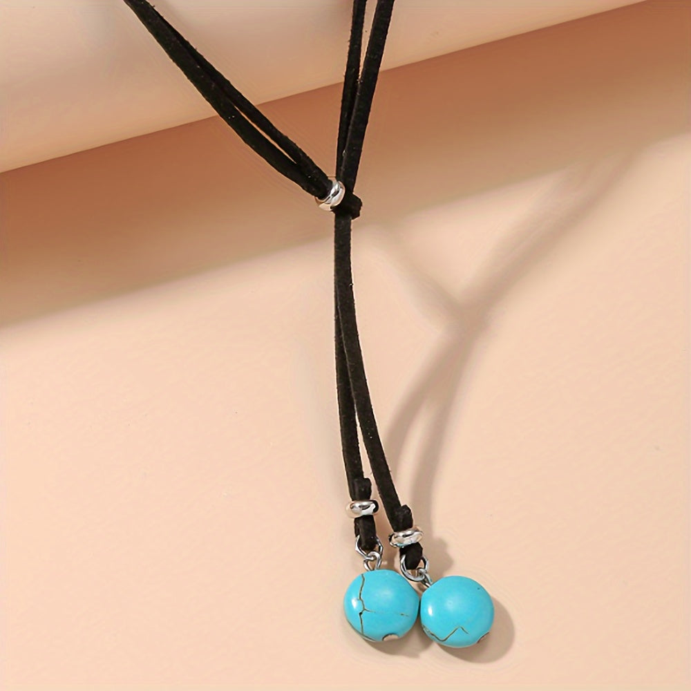 Bohemien Y-ontwerp dubbele turkoois ronde kralen ketting