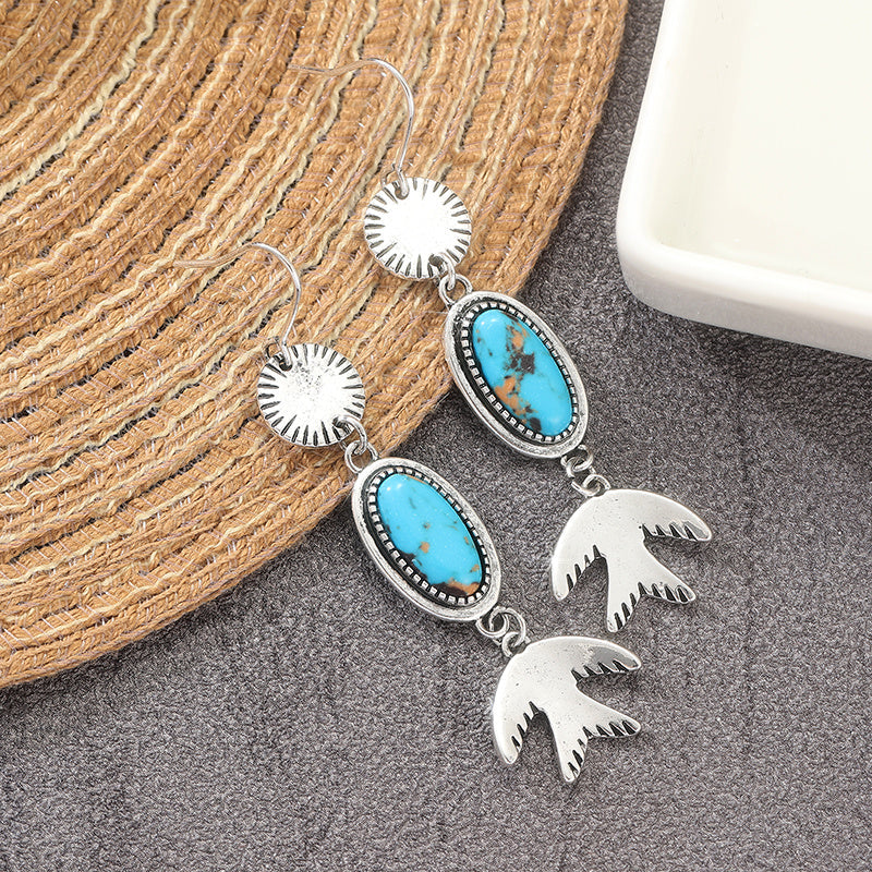 Bohemian Turquoise with Bird Charm Dangle Earrings