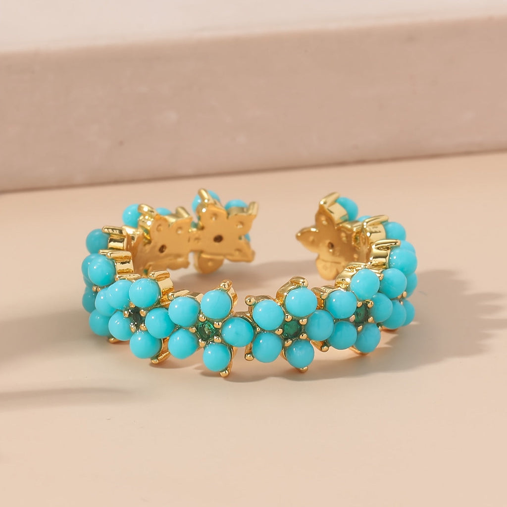 Vintage geometrische ronde ring met kralencluster en ingelegd zirkonia