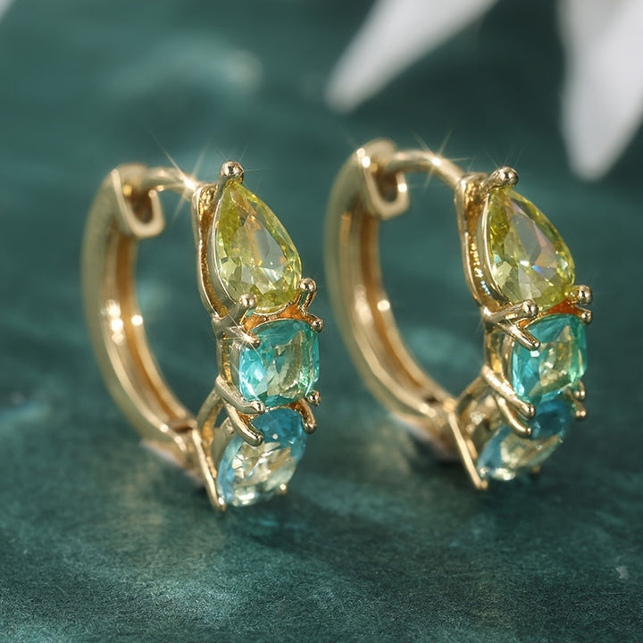 Blue Green Zirconia Circle Earrings