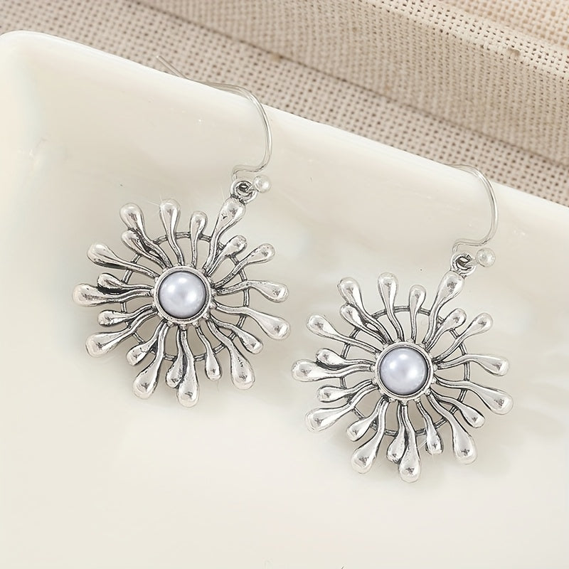 Elegante bohemien oorhangers met zonnestralen en parel