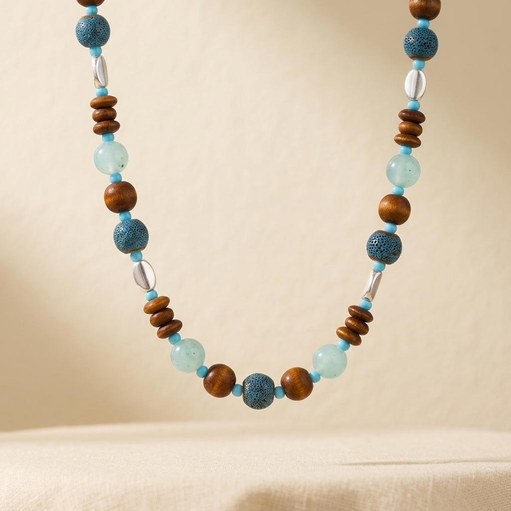 Vintage bohemien choker ketting met keramische glaskralen