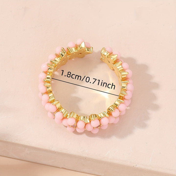 Vintage Beaded Cluster Zirconia Inlaid Geometric Round Ring