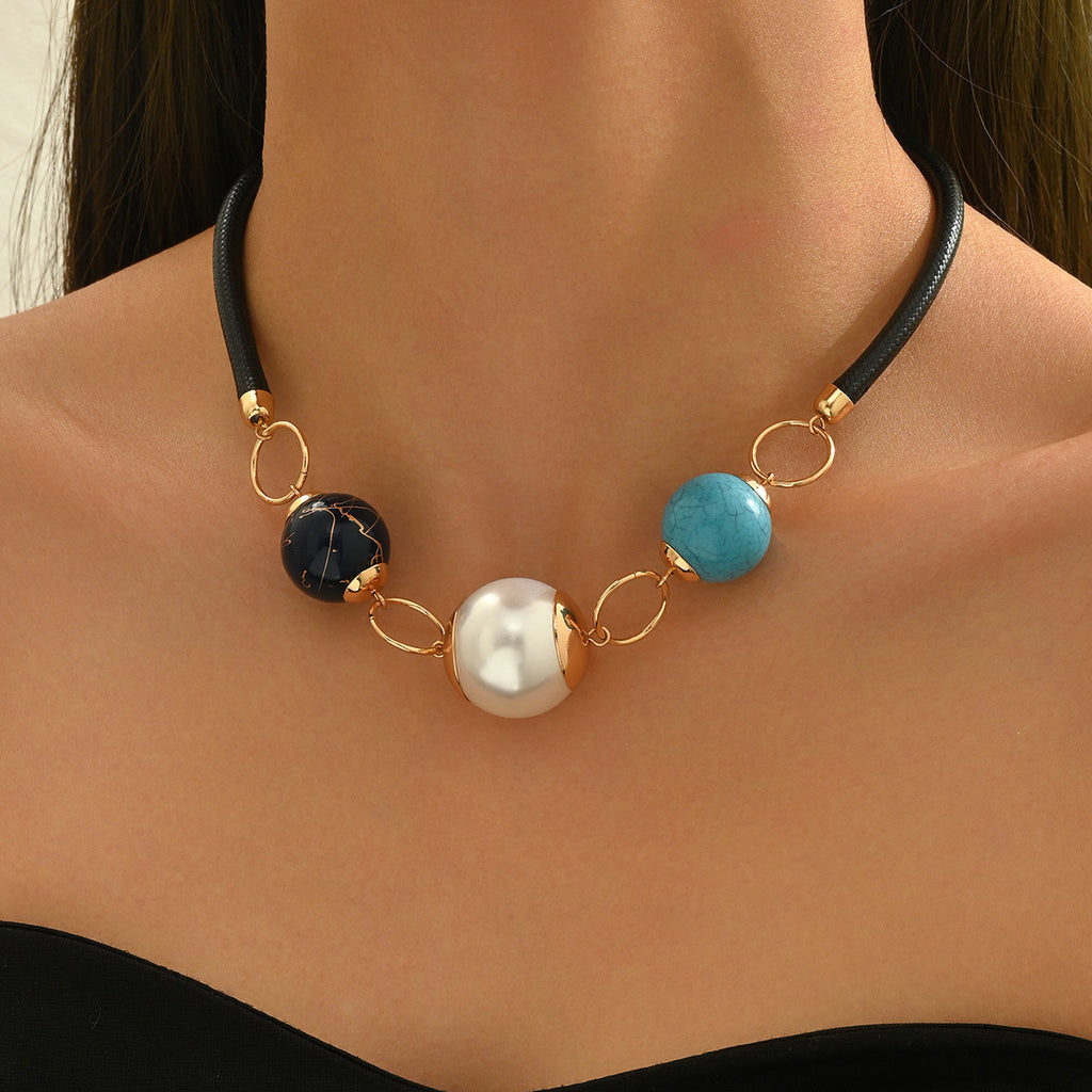 Bohemien minimalistische parel en turkoois kralen ketting