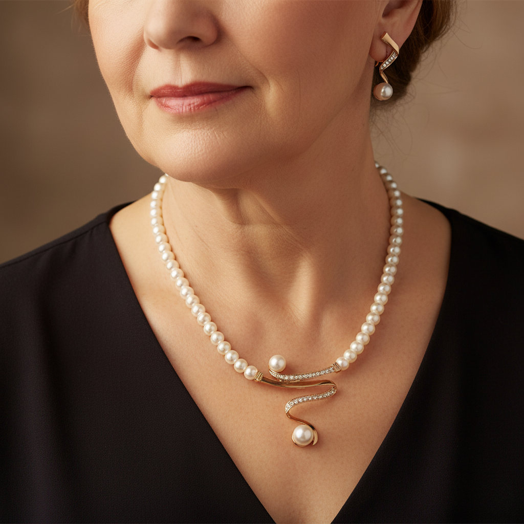 Natuurlijke parel ketting + oorbellen set