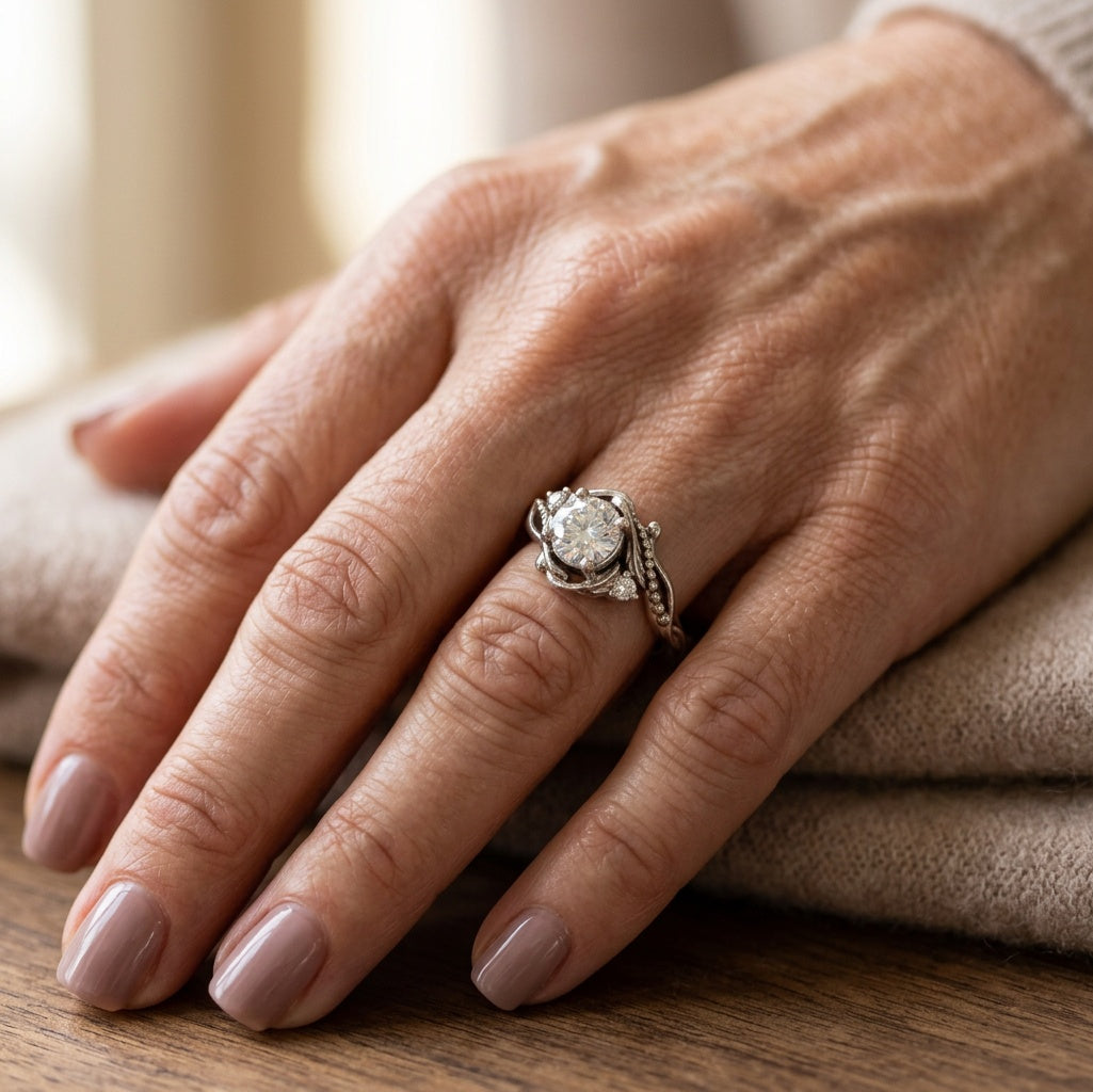 Seraphine zilverkleurige takring met lichtgevende zirkonia