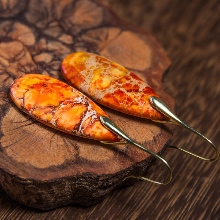 Bohemian Orange Natural Stone Drop Earrings