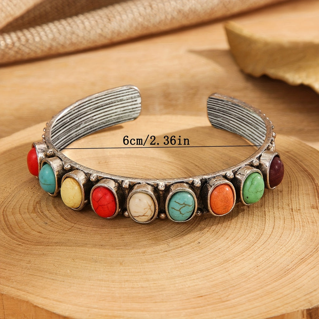 Vintage cuff armband met meerdere turkooizen stenen