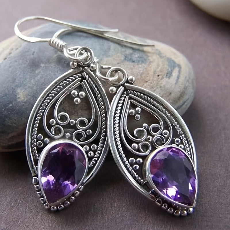 Vintage Teardrop Artificial Crystal Filigree Dangle Earrings