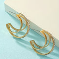 Vintage Gold C-Hoop Earrings with Pavé Crystal Detail