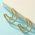 Vintage Gold C-Hoop Earrings with Pavé Crystal Detail