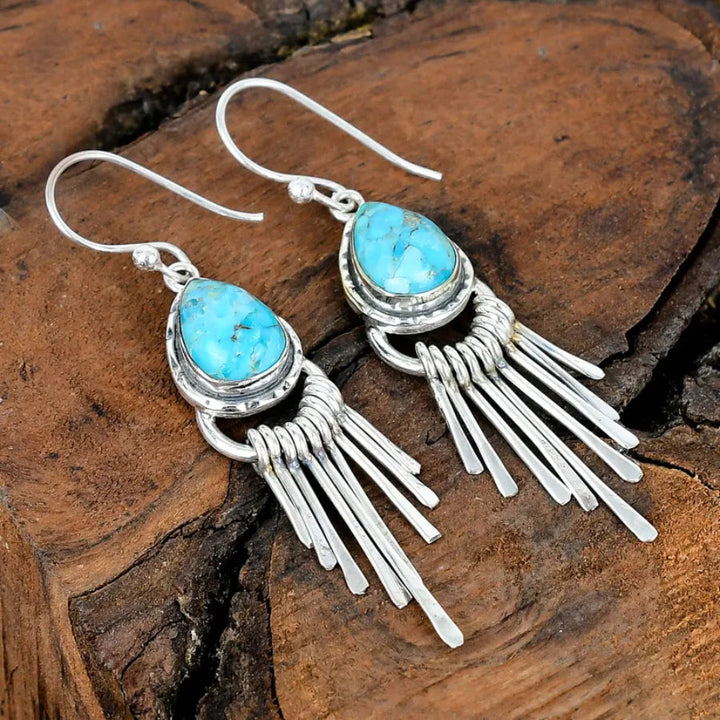 Vintage Bohemian Zinc Alloy Tassel Design Turquoise Long Earrings
