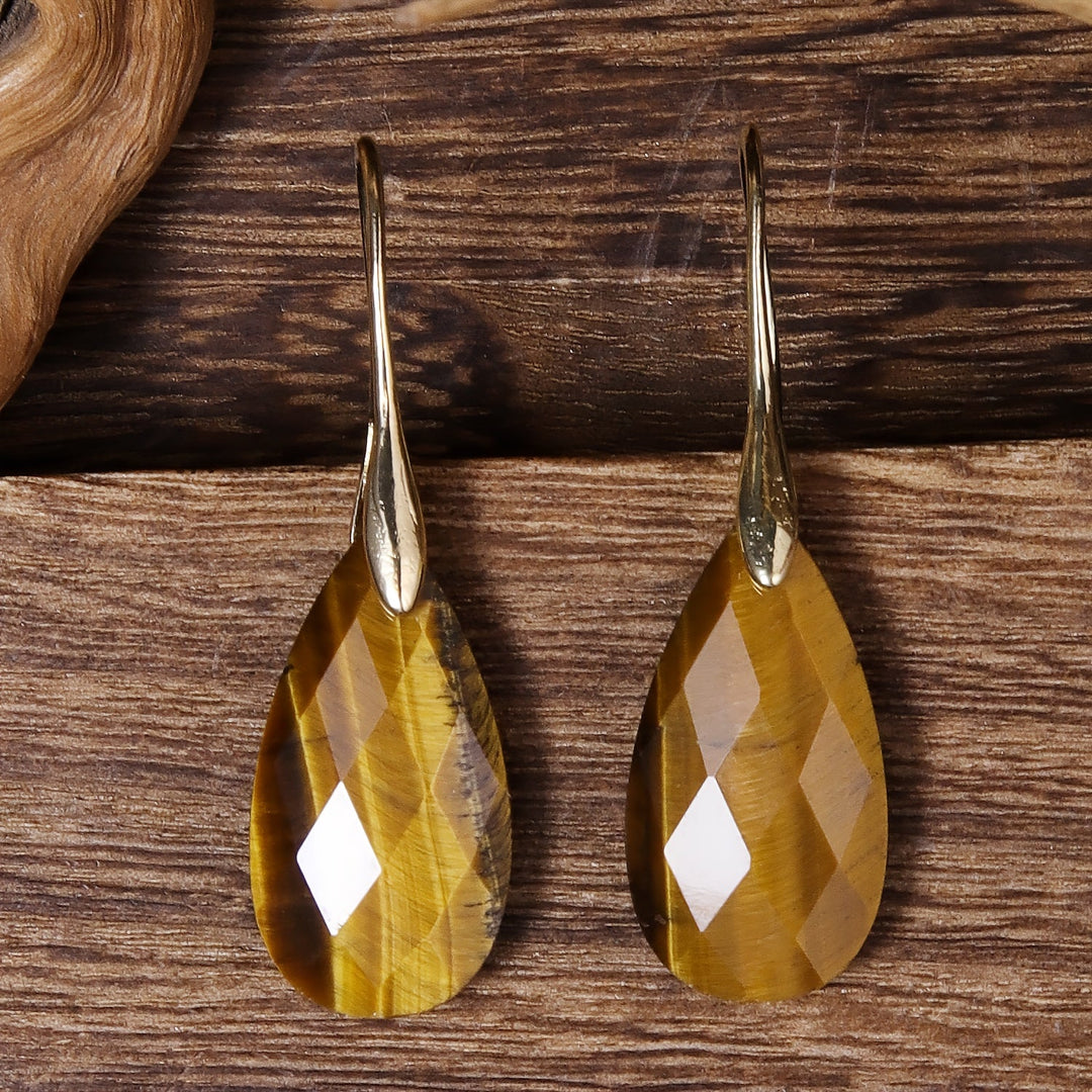 Bohemian Natural Stone Tiger Eye Drop Earrings