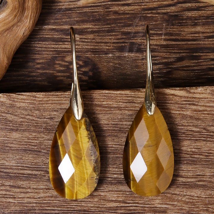 Bohemian Natural Stone Tiger Eye Drop Earrings