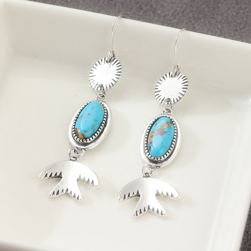Bohemian Turquoise with Bird Charm Dangle Earrings