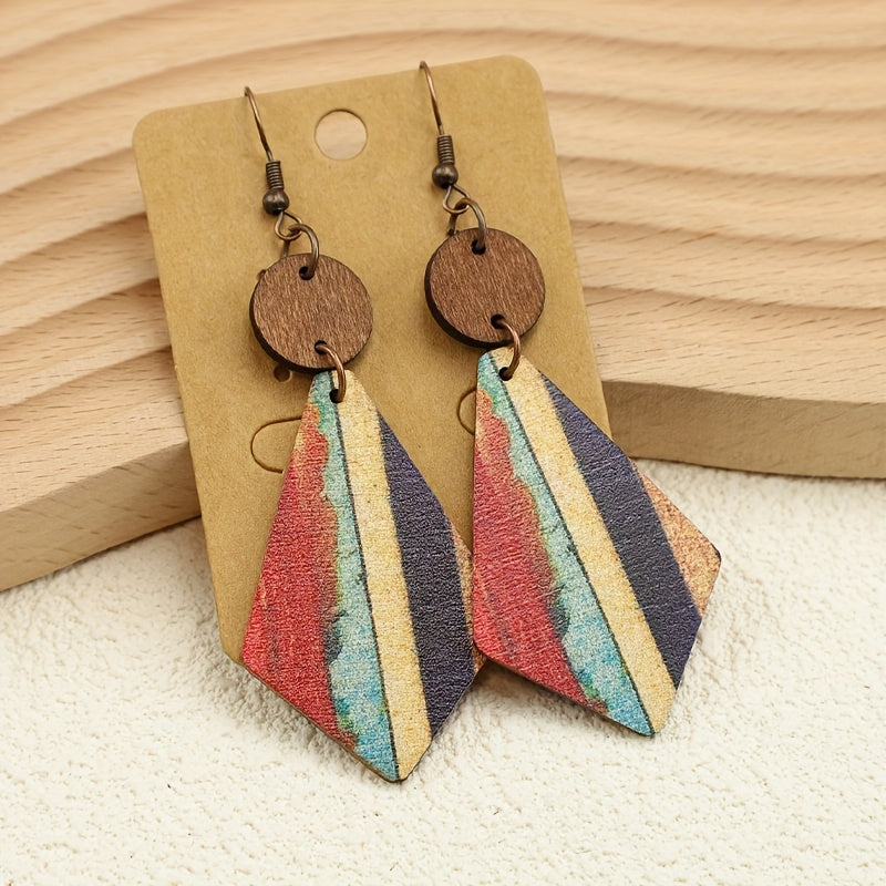 Bohemien stijl gestreepte houten inleg oorhangers