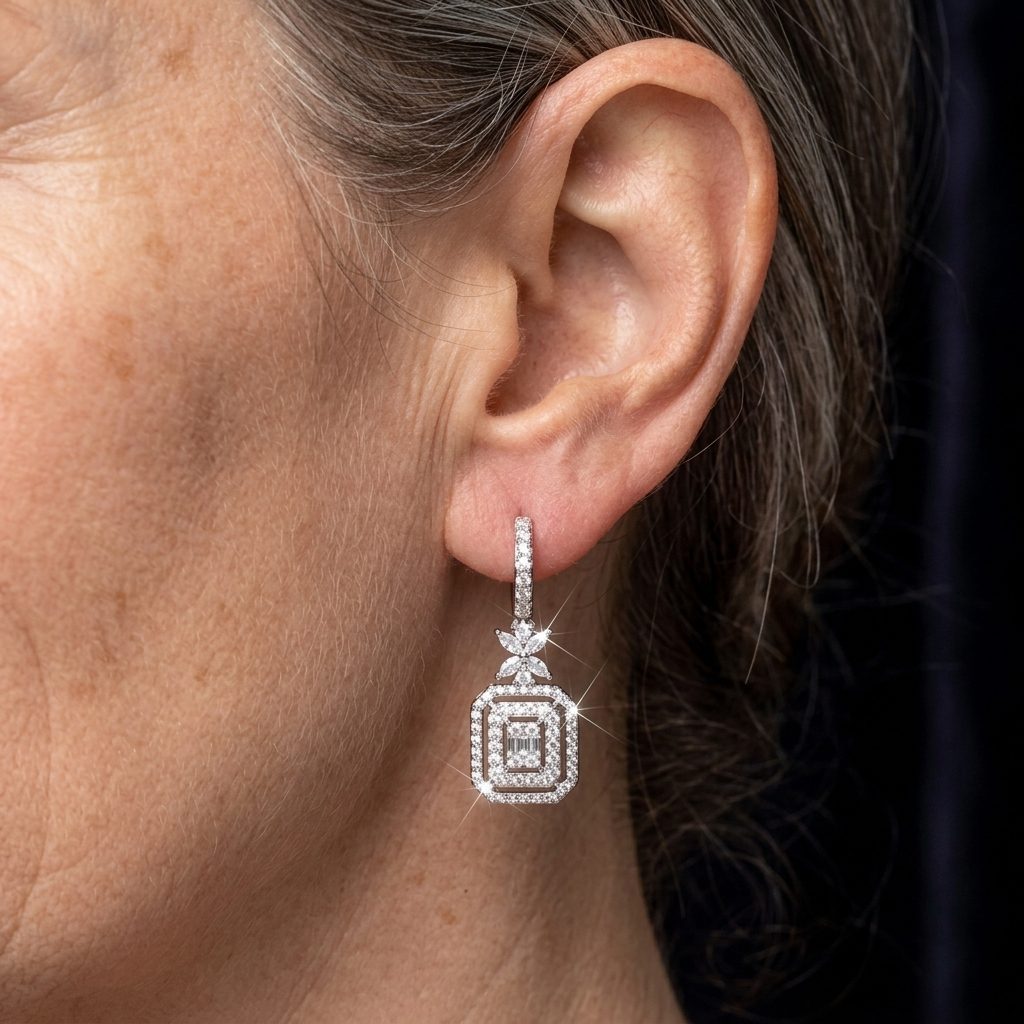 Square Zirconia Cubic Zirconia Copper Earrings