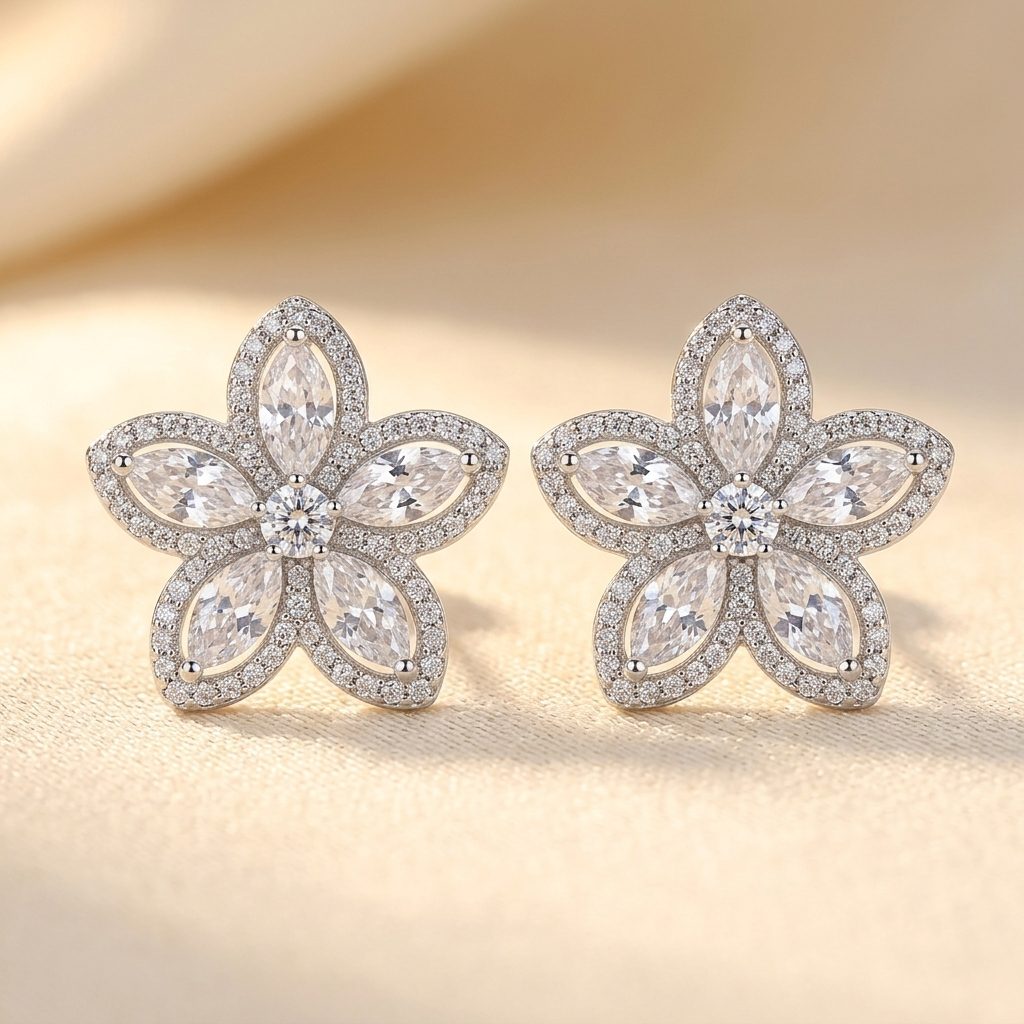 Golden Plated Synthetic Zirconia Stud Earrings