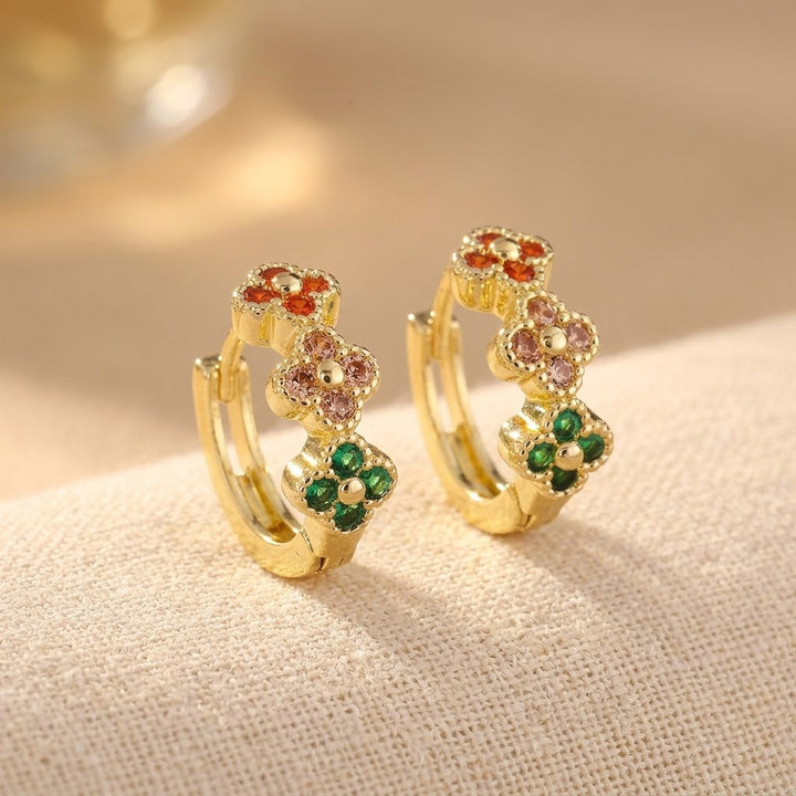 Turquoise Cubic Zirconia Flower Hoop Earrings