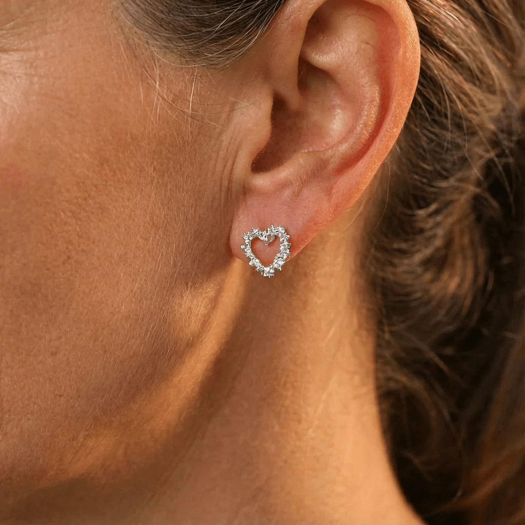 Elegant Silver Plated Crystal Heart Stud Earrings