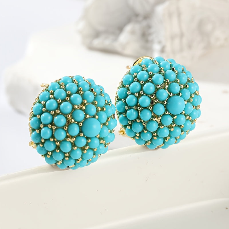 Elegante turkooizen cluster oorknopjes in paleisstijl