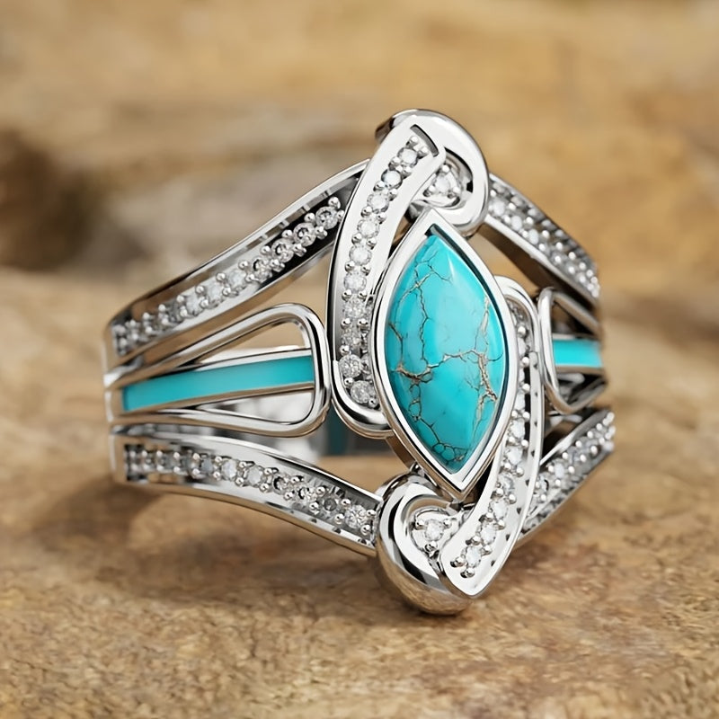 Elegante bohemien witgoud vergulde turkooizen ring