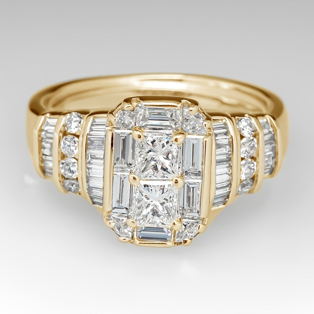 Elegant Silver Plated Bridal Style Square Zirconia Ring