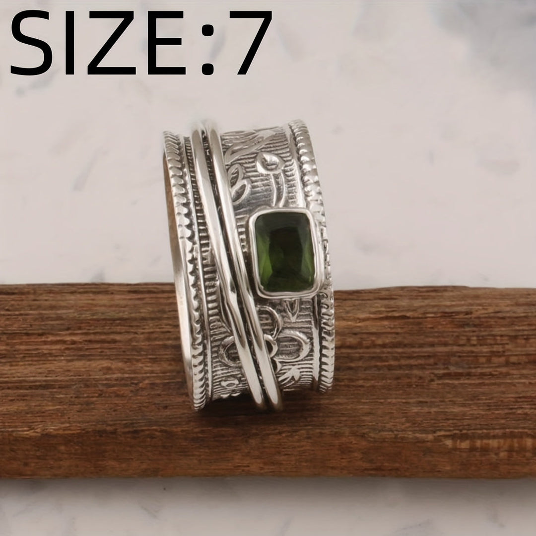 Vintage Bohemian Wide Band Zirconia Silver Plated Ring