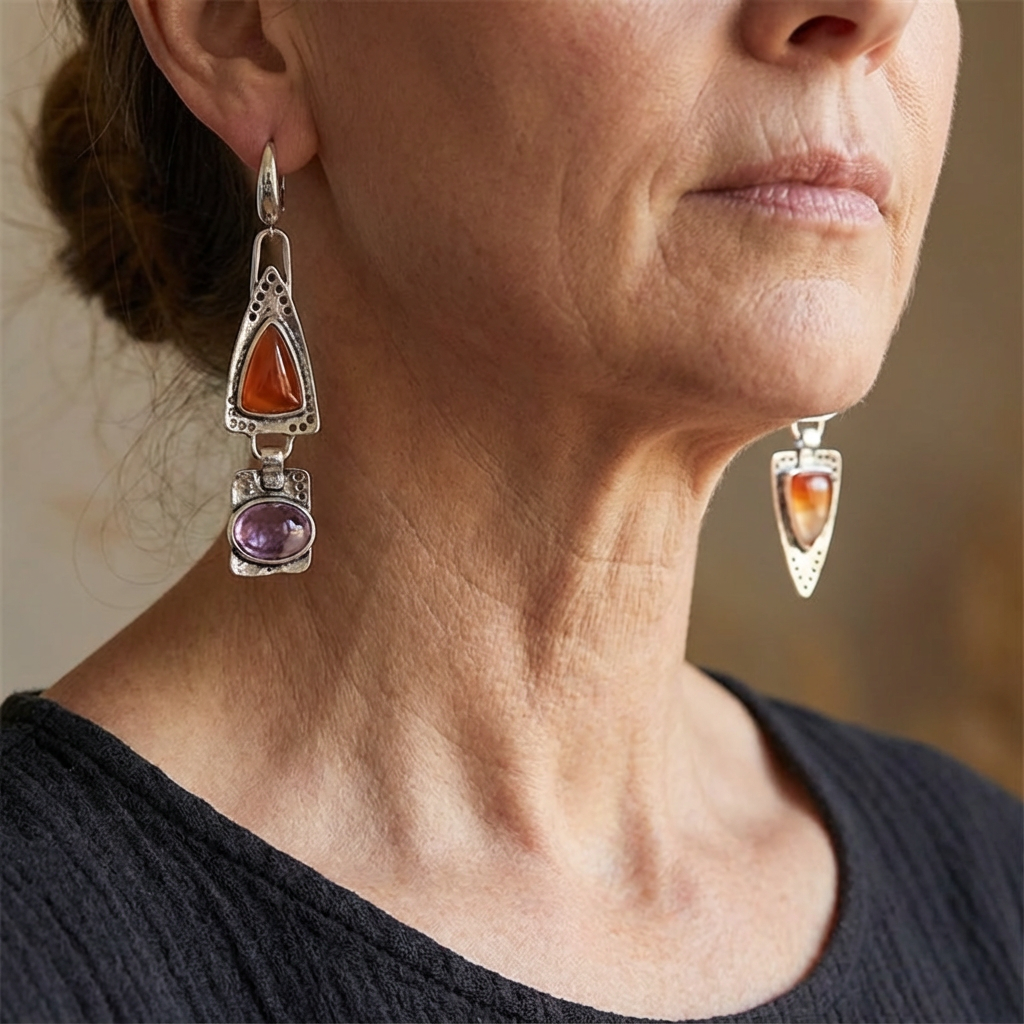 Elegante verzilverde statement oorbellen met strass