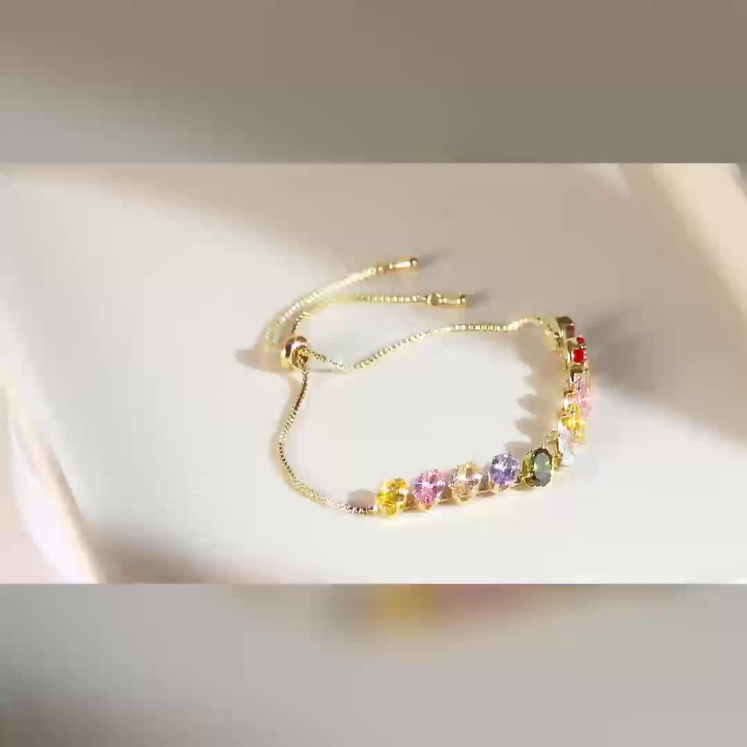 Minimalist Colorful Zirconia Gemstone Adjustable Tennis Bracelet