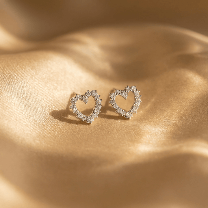 Elegant Silver Plated Crystal Heart Stud Earrings