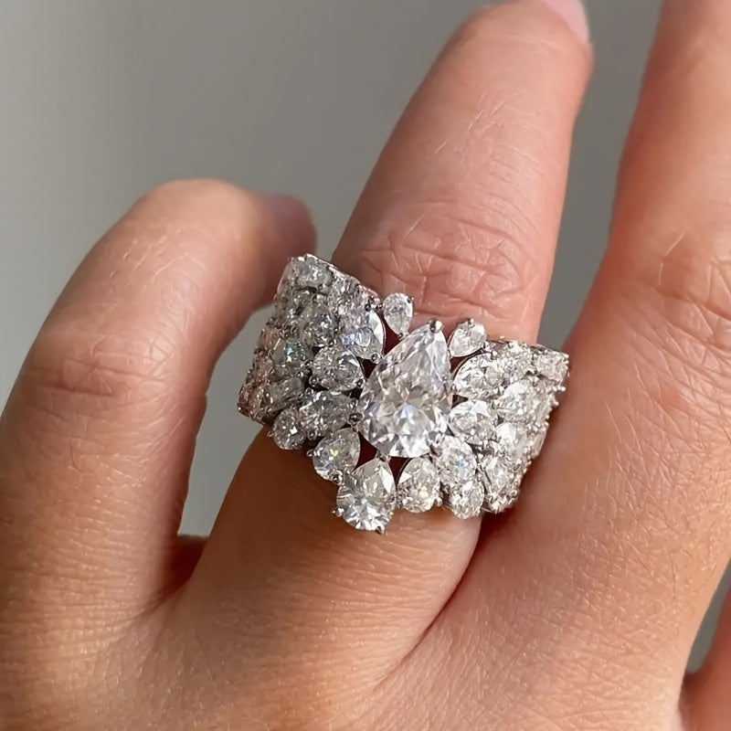 Elegante witgoud vergulde romantische trouwring met zirkonia