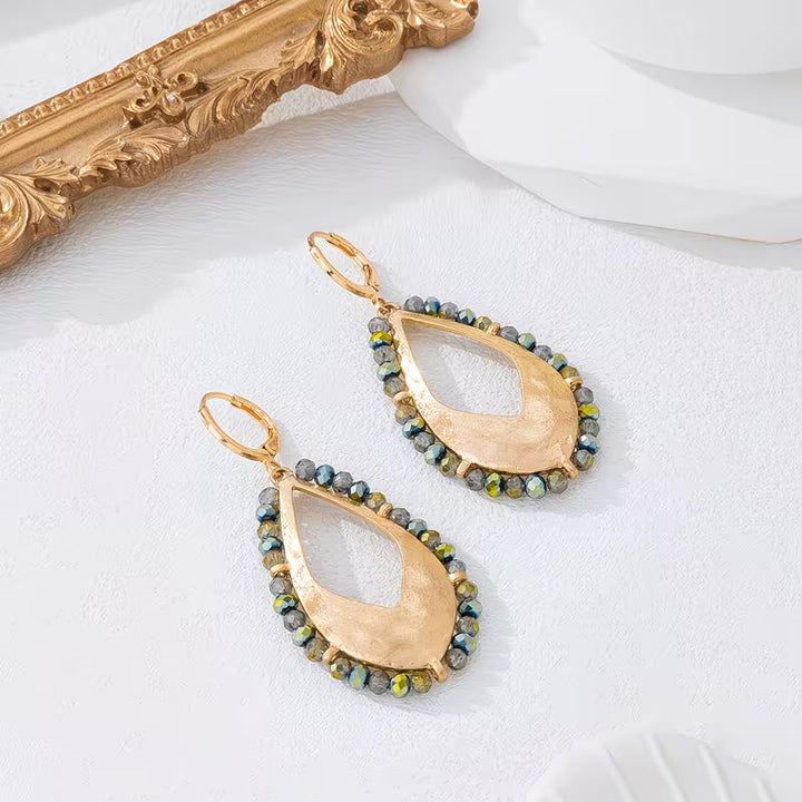 Vintage Bohemian Clip-On Glass Bead Dangle Earrings