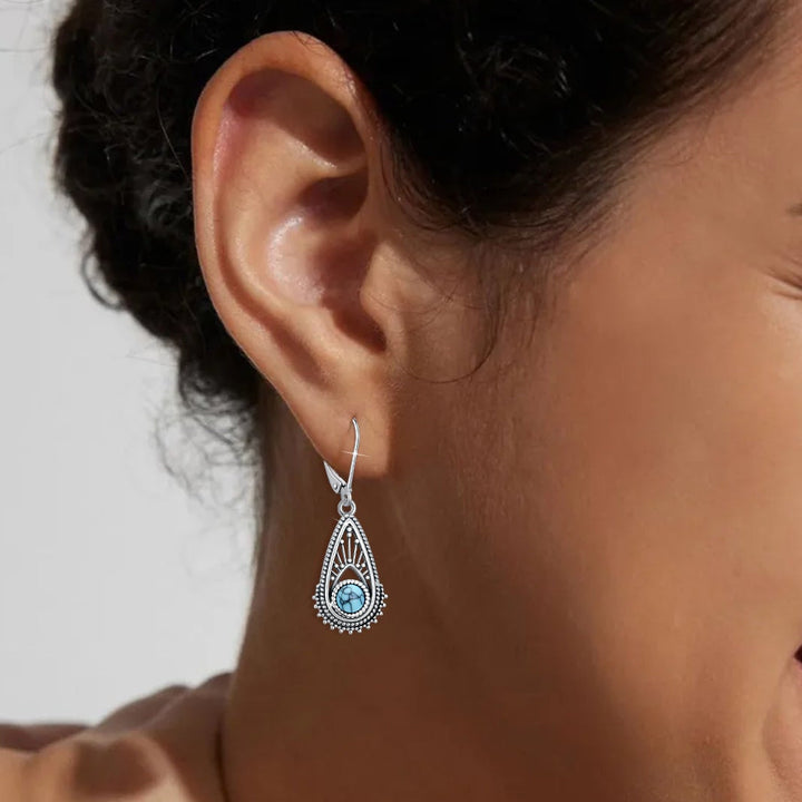 Bohemian Silver Plated Filigree Teardrop Turquoise Dangle Earrings
