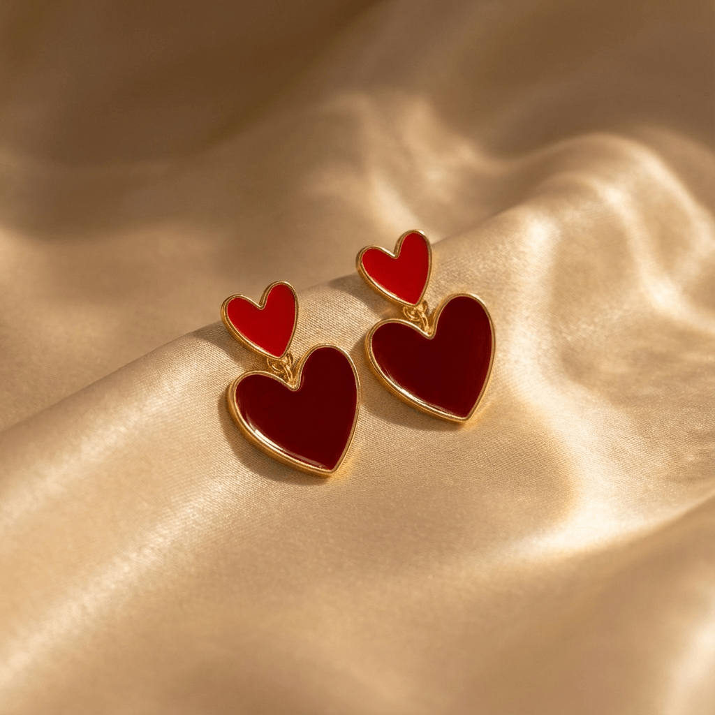 Elegant Gold Plated Double Heart Drop Earrings