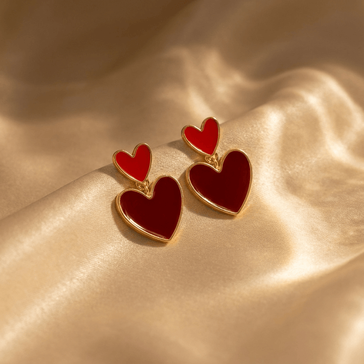 Elegant Gold Plated Double Heart Drop Earrings