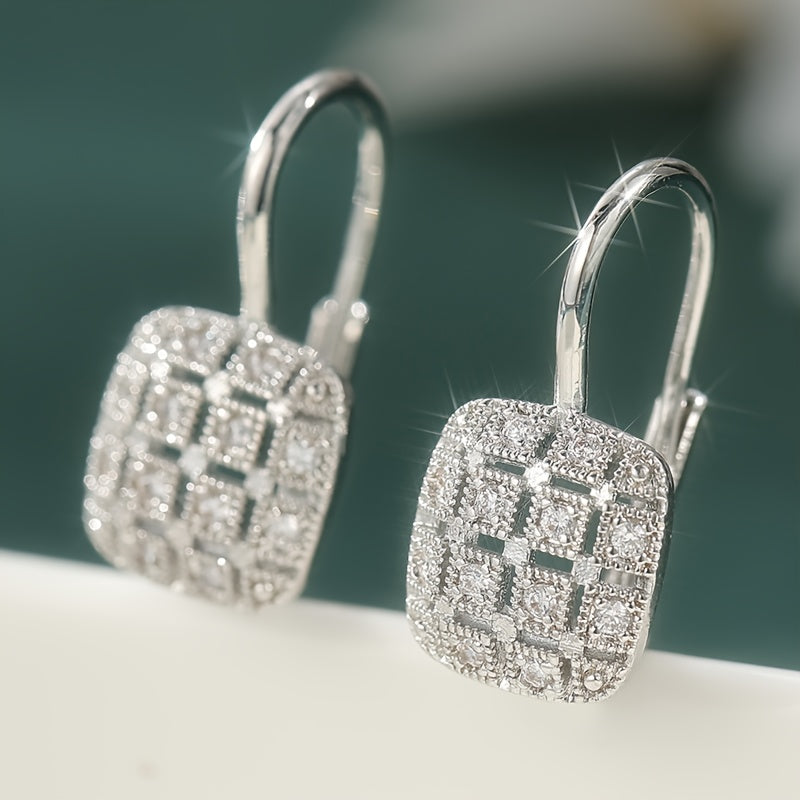 Classic White Zirconia Hook Shaped Hoops Earrings