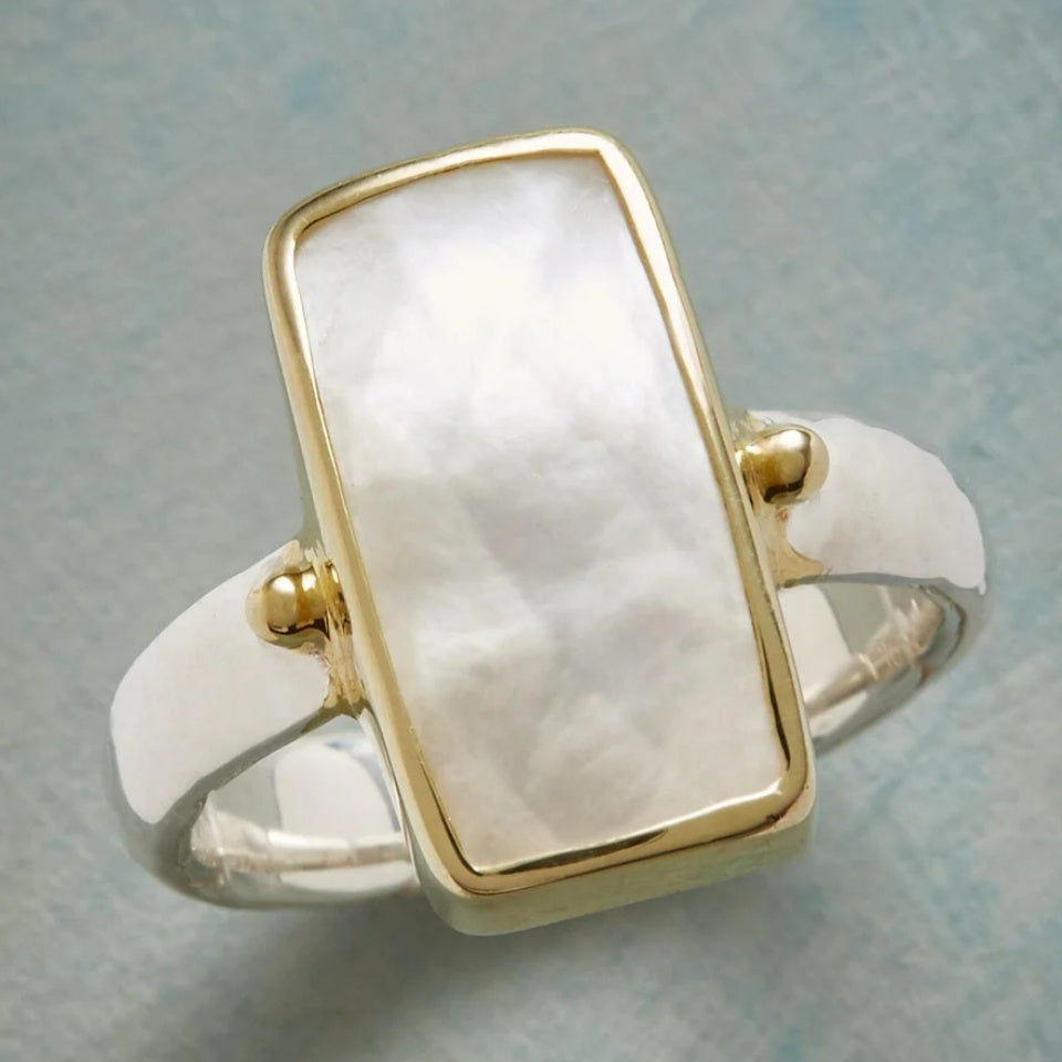 Vintage bohemien geometrische maansteen ring