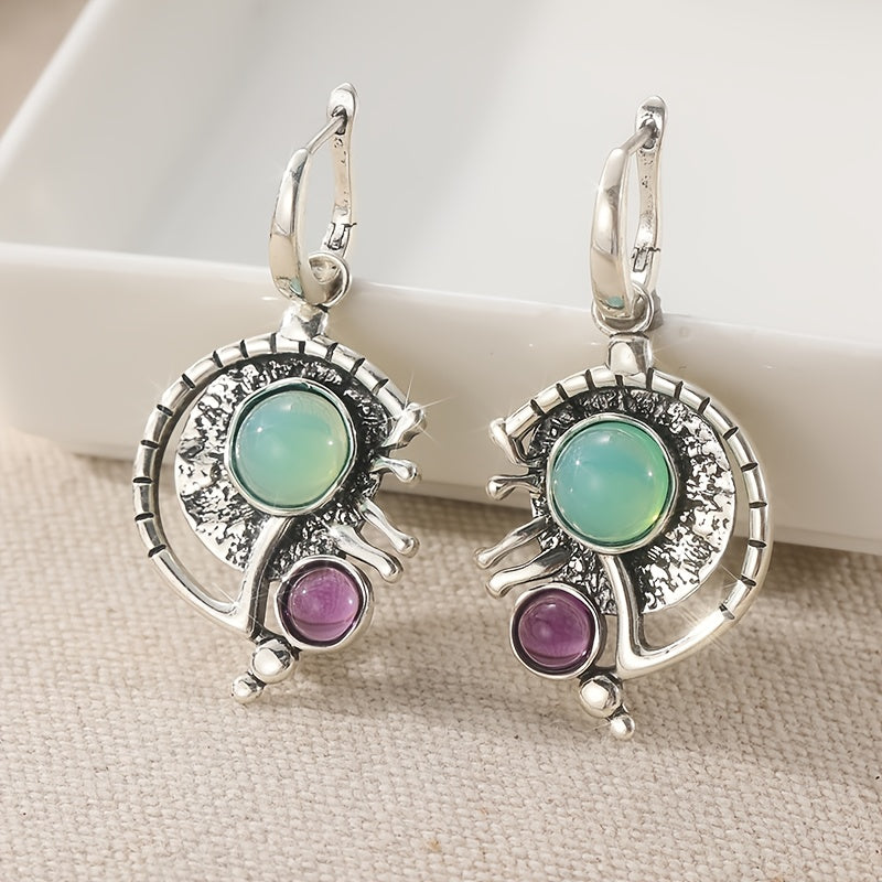 Bohemian Green Zirconia & SilverPlated Artisan Drop Earrings